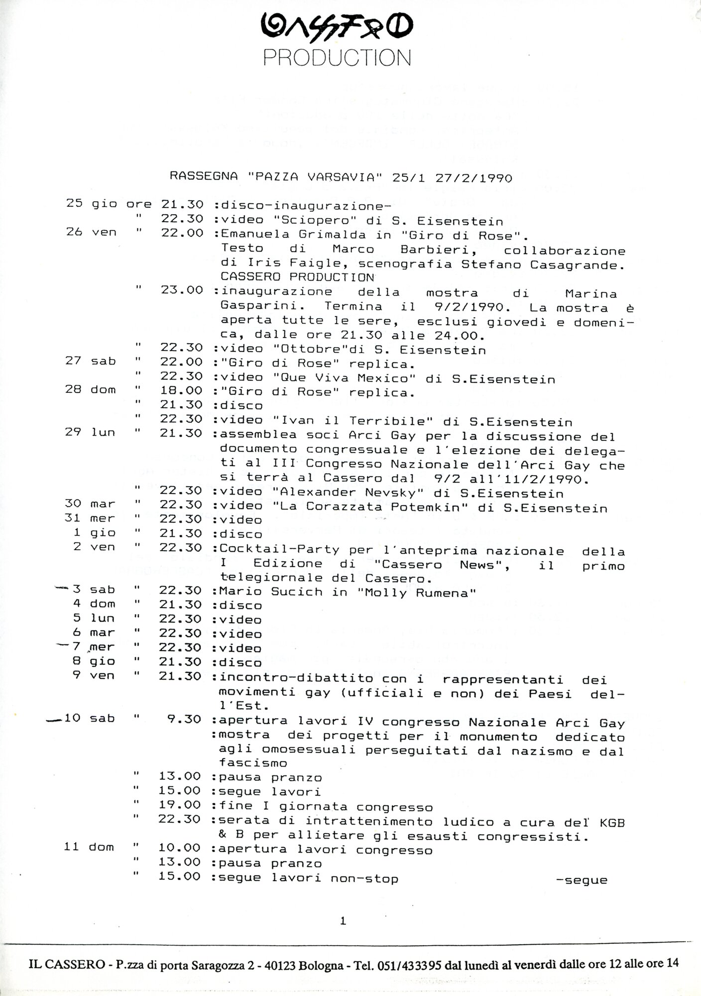 Rassegna "Pazza Varsavia" 25/1 - 27/2/1990