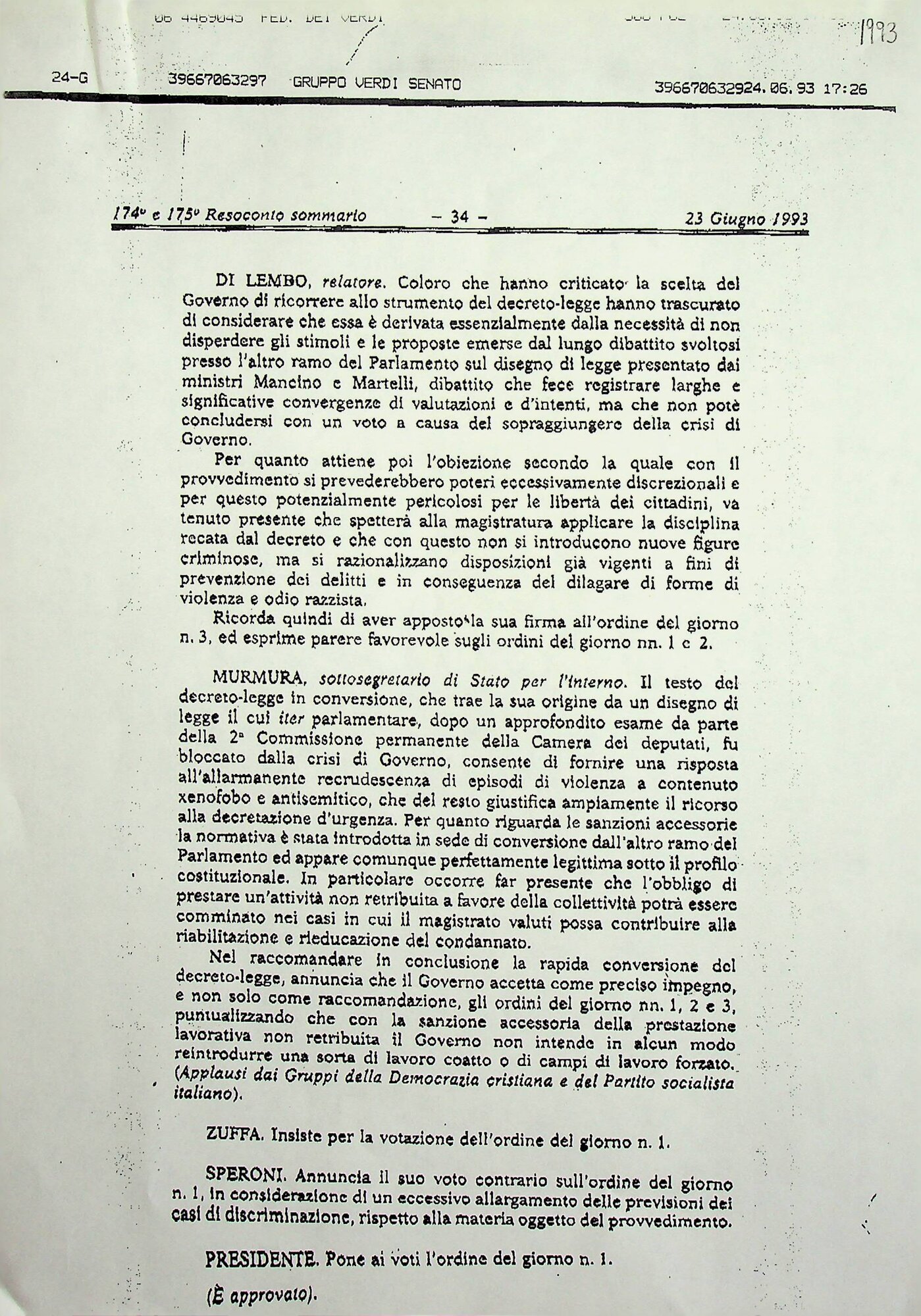 "174 e 175 Resoconto sommario"